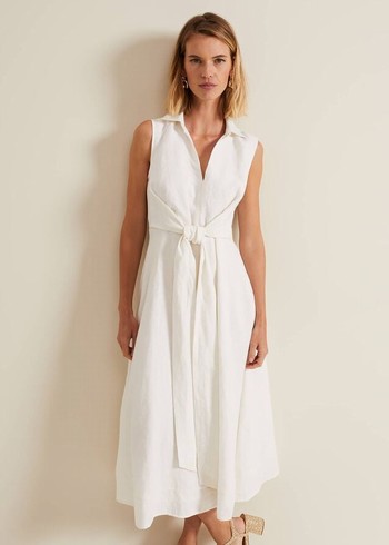 Phase Eight Becky Tie Front Dress White Canada | IZRYWC-578